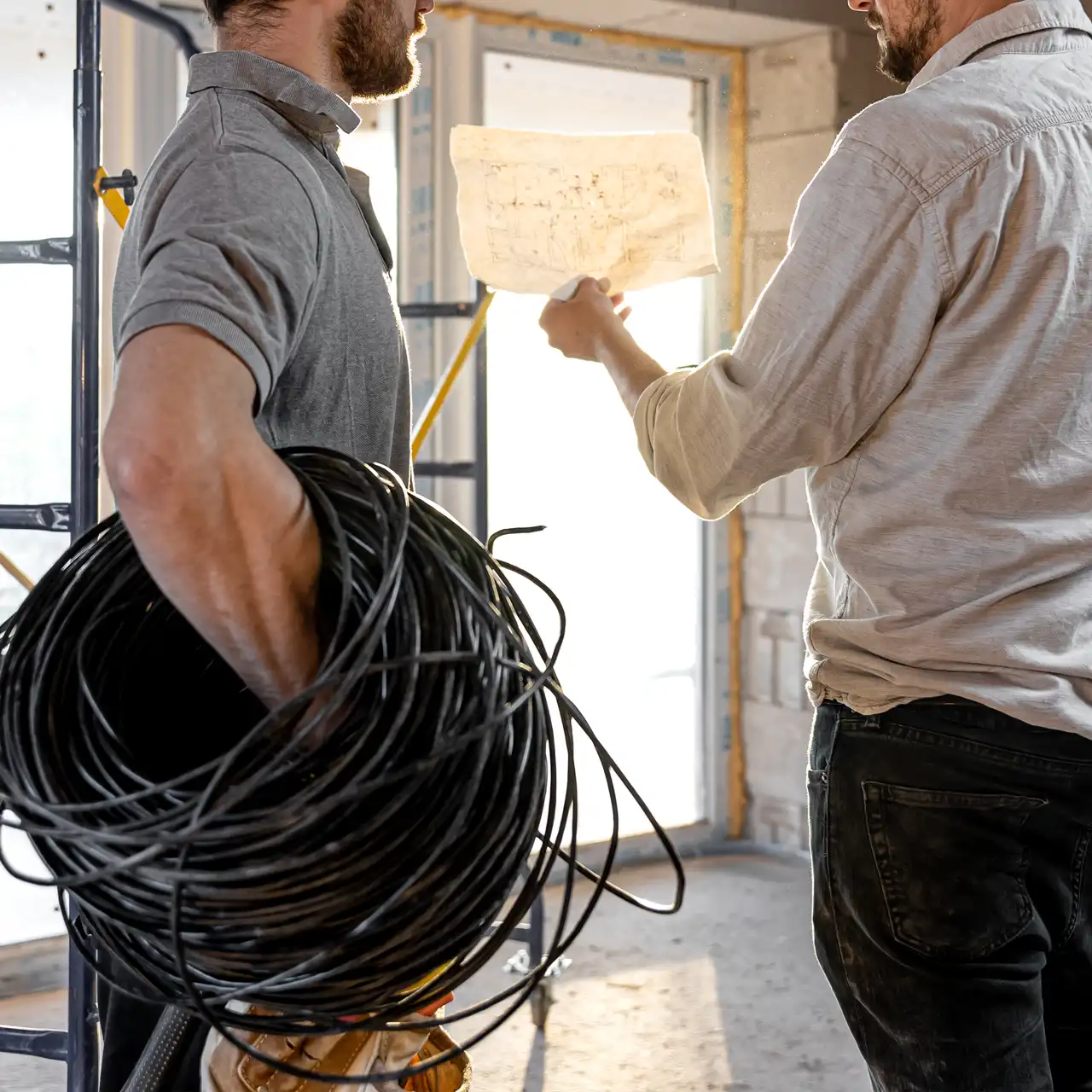 Électriciens qui travaillent en équipe